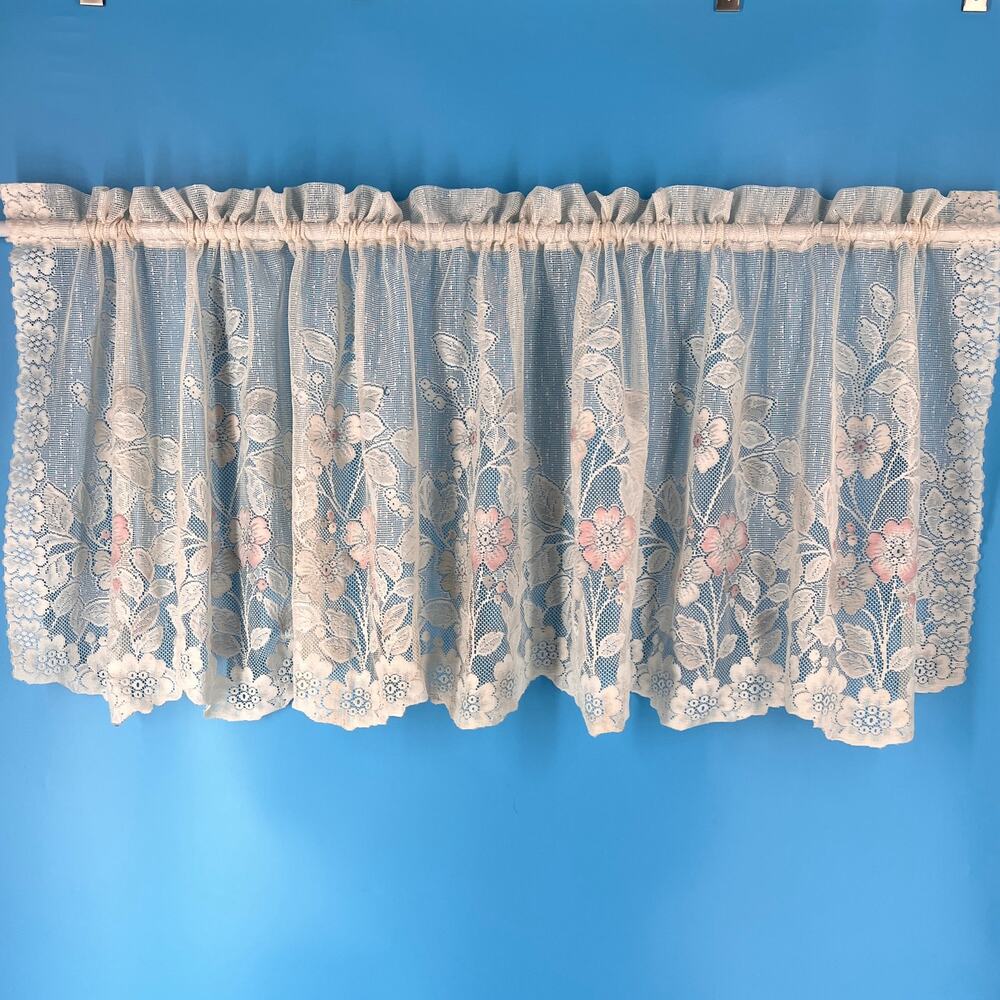 Vintage Cottagecore Floral Lace Valance Curtain Cottage Farmhouse Shabby Chic